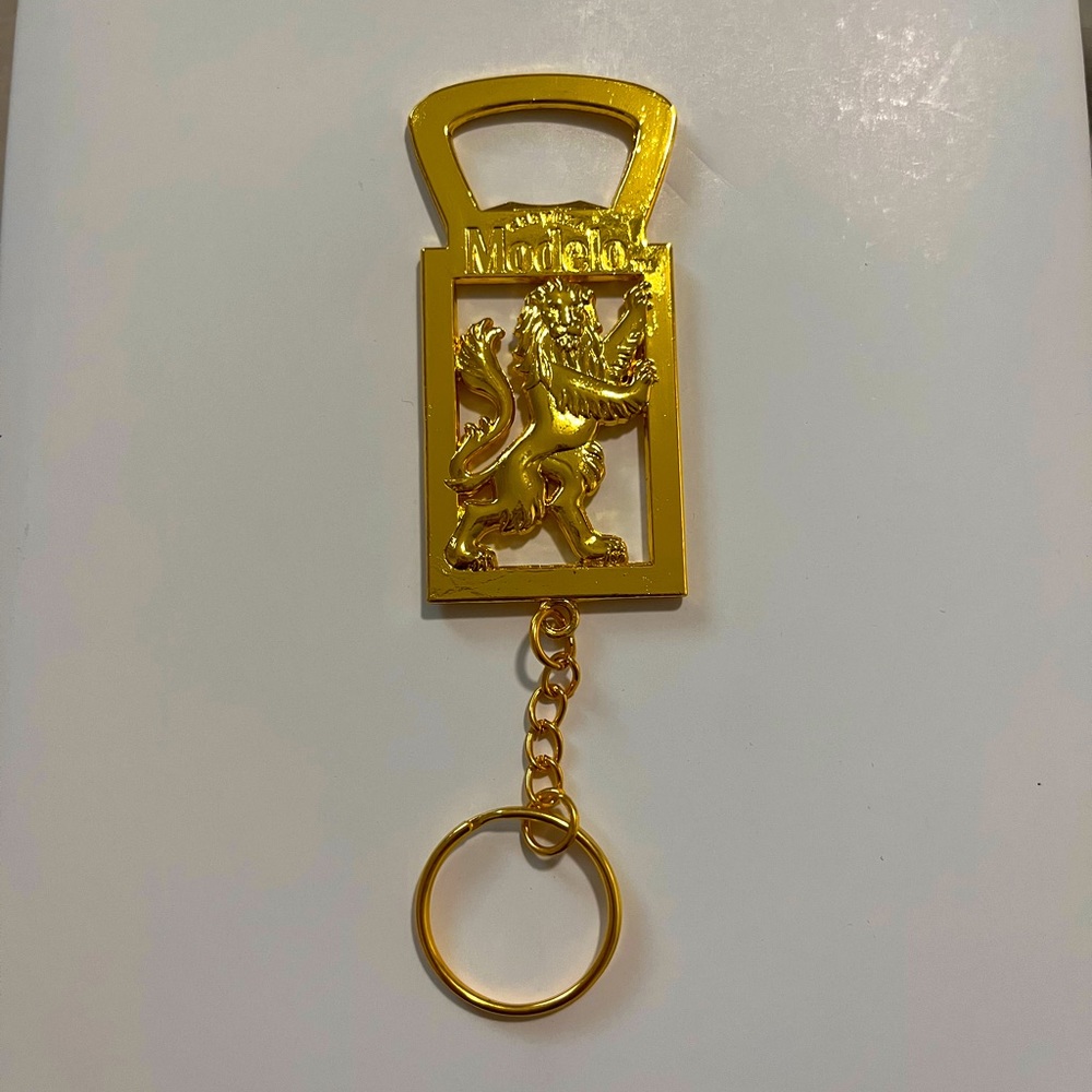 Modelo Lion Cerveza bottle opener gold keychain